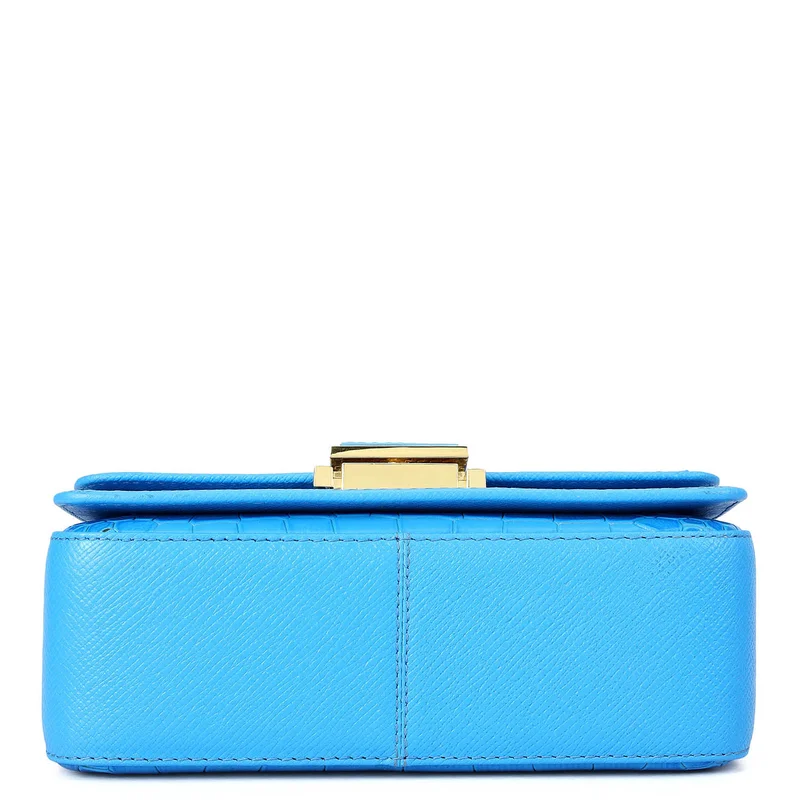 Da Milano Blue Small Croco Leather Satchel - Blue for Women | Best Price UAE